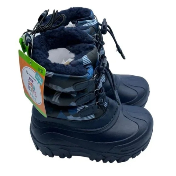 Boys Insulated Pull On Snow Boots Navy Blue Camo - Picture 1 of 6